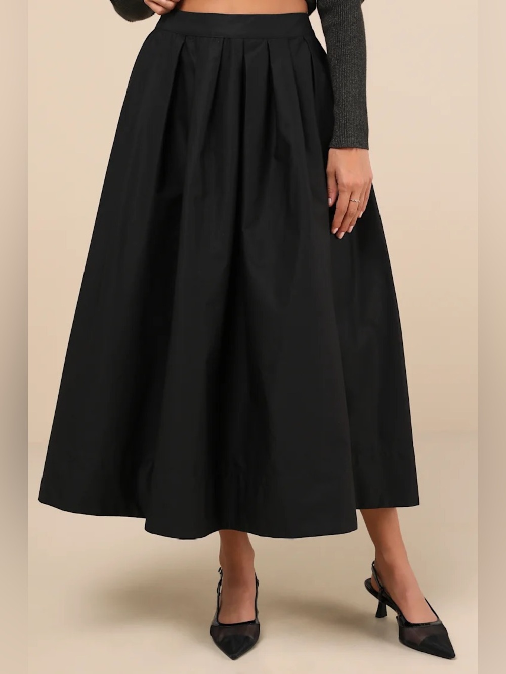 NWOT- ASTR the Label Katarina Pleated Cotton Midi Skirt, Black, size Medium